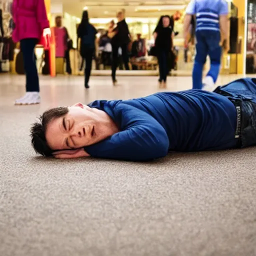 Image similar to man lying face - flat on the floor in the mall