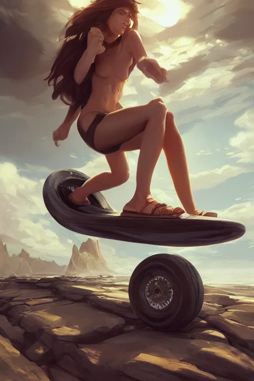 Image similar to concept art a onewheel product, near saint - martin lagoon, by aenaluck, artgerm and roberto ferri and greg rutkowski, digital painting, artstation, concept art, smooth, sharp foccus ilustration hq