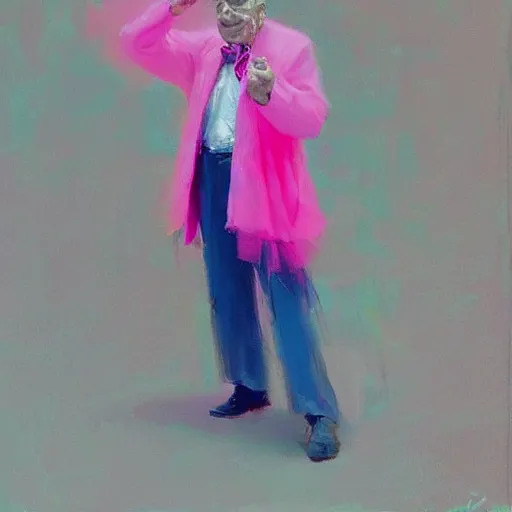 Prompt: an old grandpa wearing a pink tutu by john harris, vibrant colors, trending on artstation