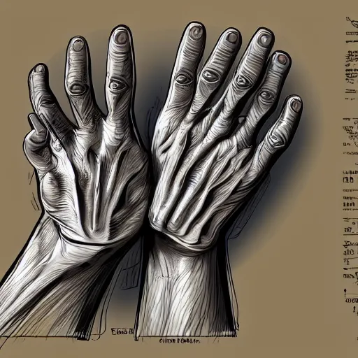 Image similar to Hands anatomy tonemapped in the style of Artstation