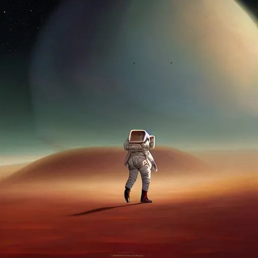 Prompt: digital painting of an astronaut walking on mars, peter mohrbacher