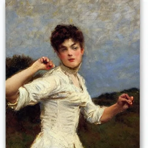 Image similar to actress rehearsing an action scene by alfred stevens