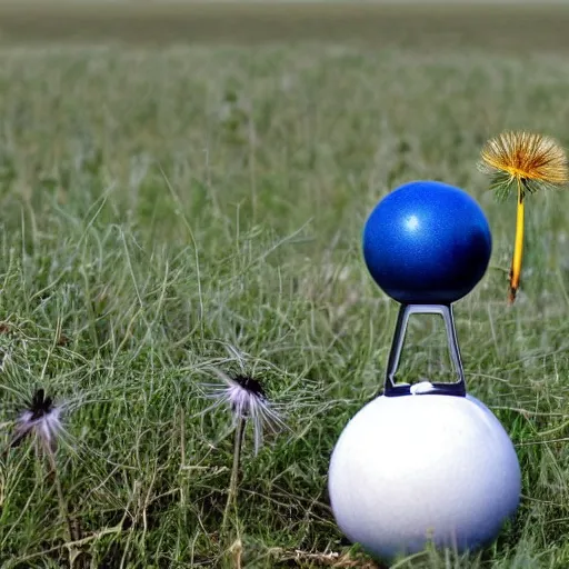 Image similar to a bowling ball balancing on top of a dandelion, award - winning photo