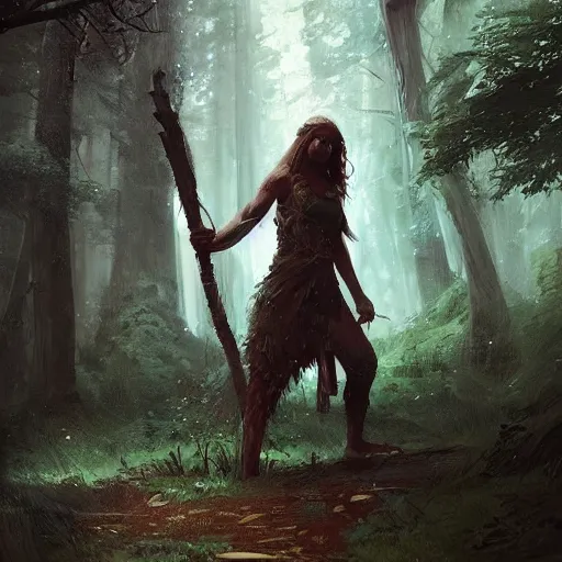 Image similar to Tree druid, axe in hand, in the forest, dungeons and dragons, by Greg Rutkowski, digital art, trending on artstation