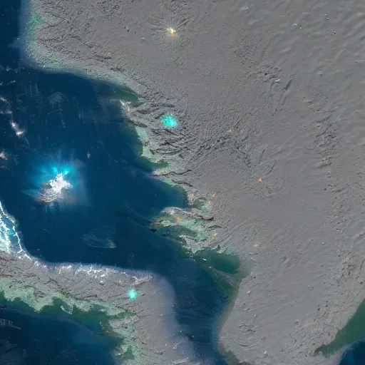 Prompt: a satellite image of an archipelago with lights