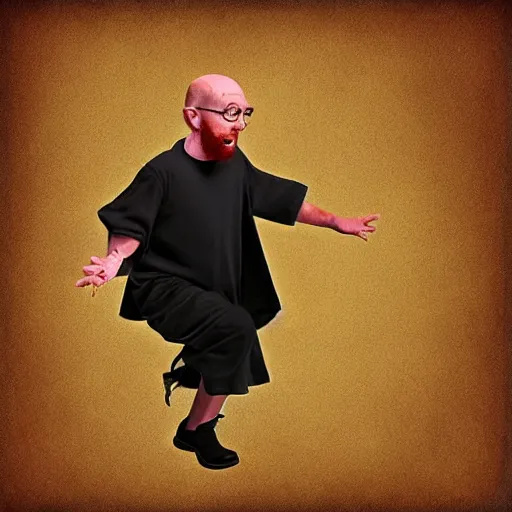 Image similar to digital art, a scruffy bald ginger monk levitates,