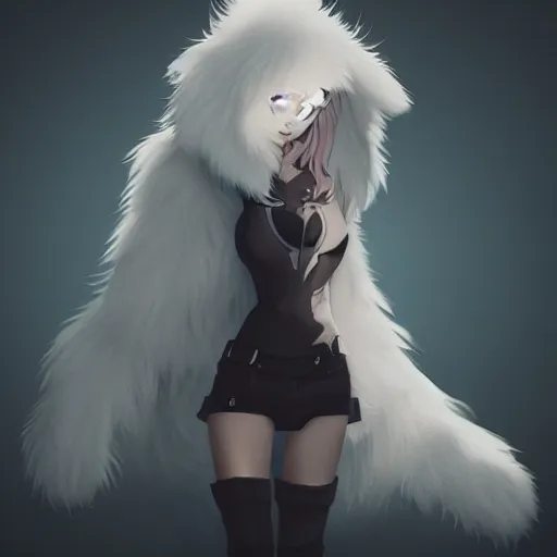 Prompt: cute furry girl with four arms, big fluffy ears, white fur and dark skin, dramatic lighting, cinematic, artstation, anime style