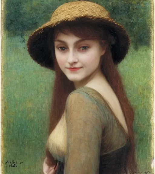 Image similar to annasophia robb with straw hat, john bauer and bouguereau