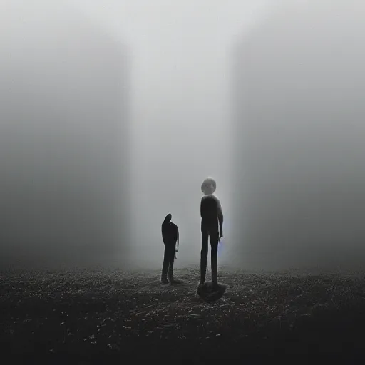 Image similar to 1 9 7 0's sci - fi movie, a giant valley filled with people who almost look human, uncanny valley, fog and mist, strange, otherwordly, light beams, unsplash contest winning photo, cinematic angles