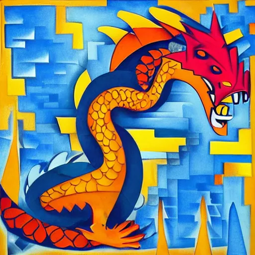 Image similar to “fire breathing dragon, cubism”