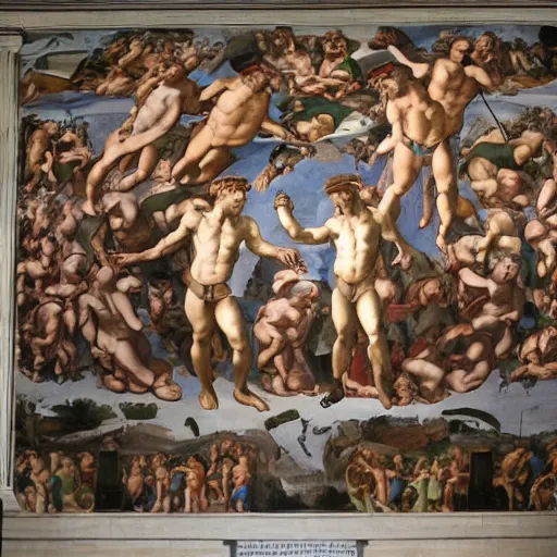 Image similar to the second world war, represented by michelangelo in the sistine chapel