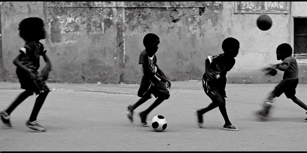 Image similar to street, black kids playing football, 1 9 8 0 s film photography, exposed b & w photography, christopher morris photography, bruce davidson photography, peter marlow photography