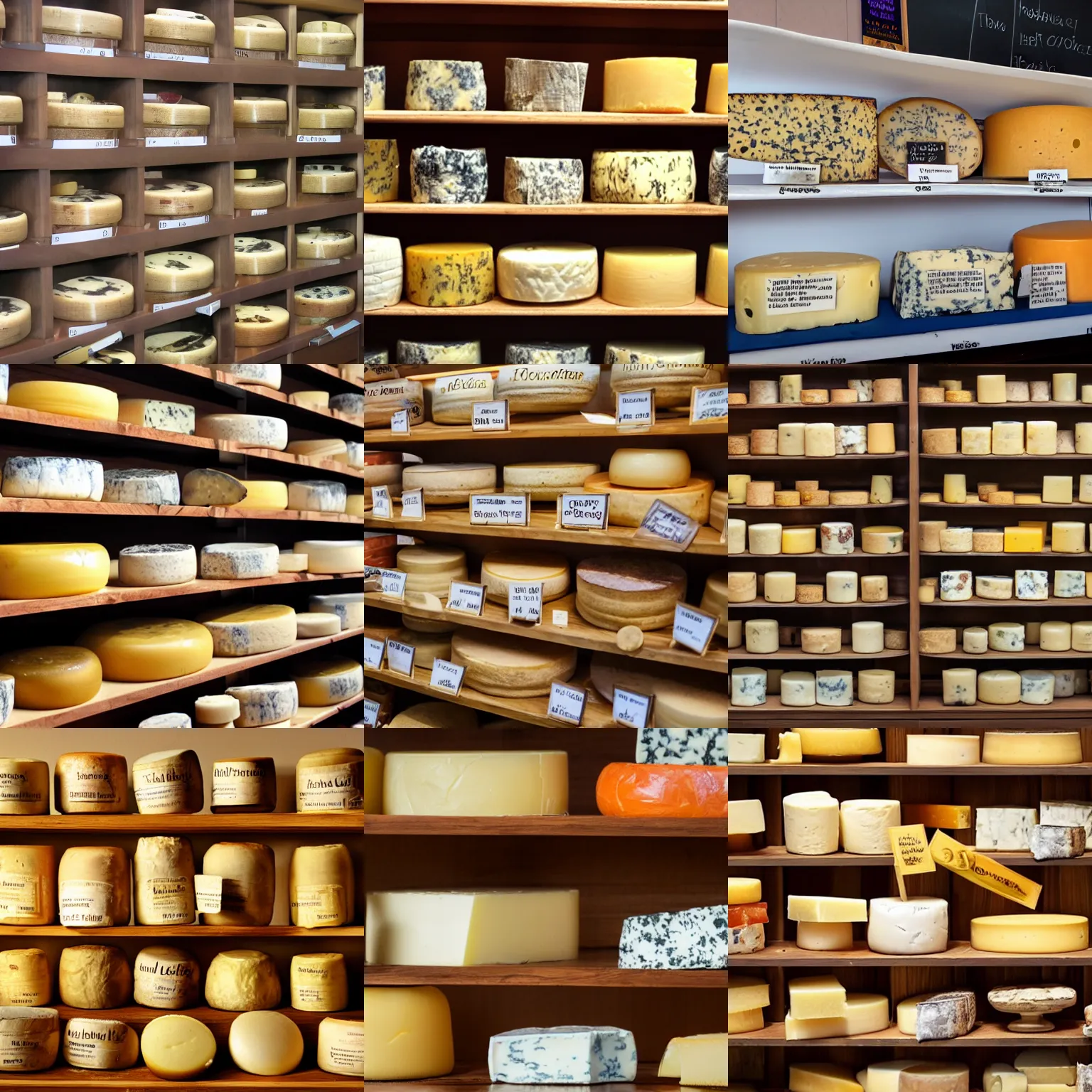 Prompt: a library full of different cheeses