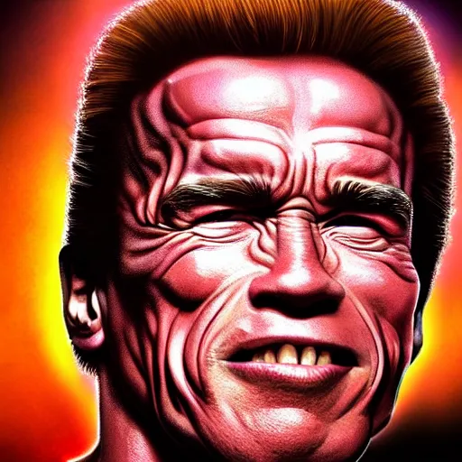 Image similar to I've discovered life, arnold schwarzenegger, ecstatic, infinite power, manic, perfect eyes, full body shot, chemical structures, atoms, molecules, portrait, energized face, noble, transformation, vivid colors, elegant, concept art, sharp focus, digital art, Hyper-realistic, 4K, Unreal Engine, Highly Detailed, HD, Dramatic Lighting by Brom, trending on Artstation