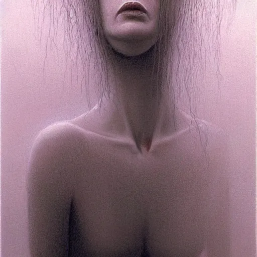 Image similar to female who looks like alyson hannigan by beksinski