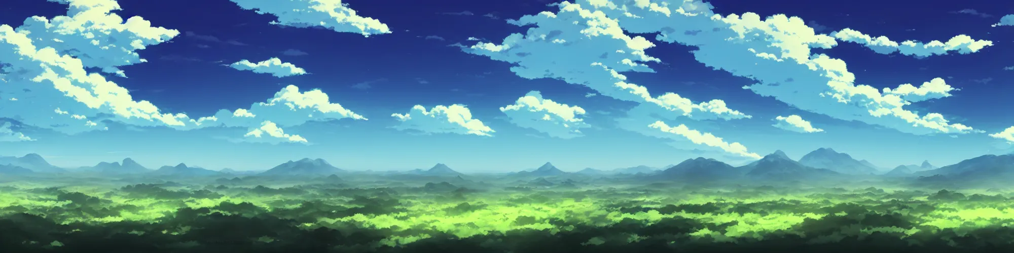 Image similar to panorama view of the sky. matte painting, anime, studio ghibli. professional digital painting, artstation, concept art, smooth, beautiful, cinematic. no mountains and trees.