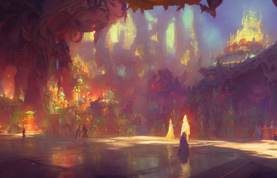 Prompt: greg manchess concept art of a the colorful temple dimension, key visual, ambient lighting, highly detailed, digital painting, artstation, concept art, sharp focus, by makoto shinkai and akihiko yoshida and hidari and wlop and greg rutkowski