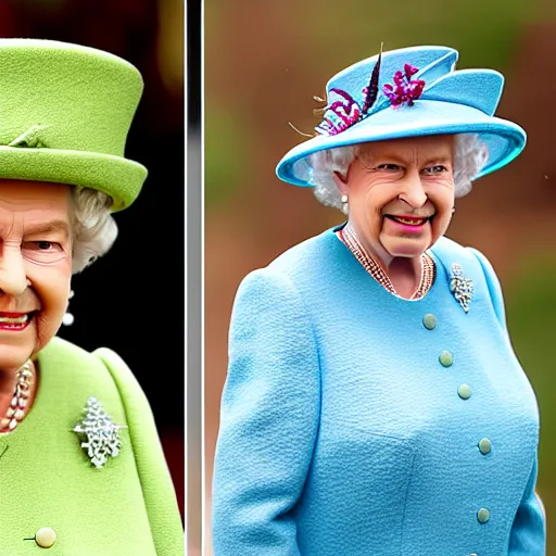 Image similar to A portrait photo of queen elizabeth teams up with a teenage queen elizabeth, perfect faces, 50 mm, award winning photography