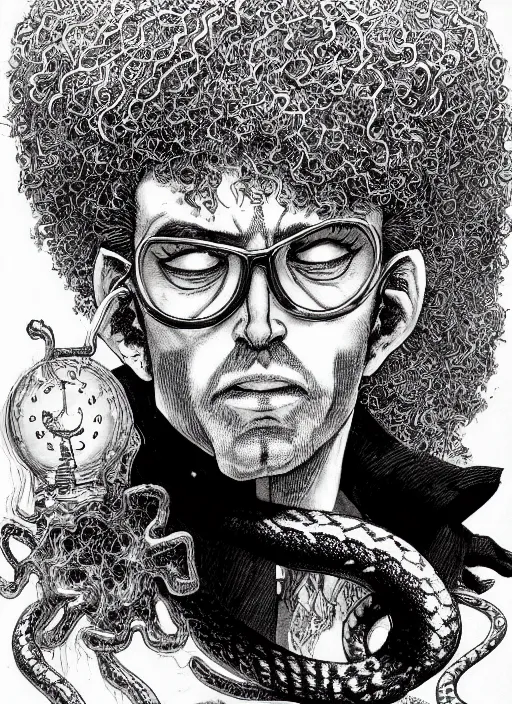 Image similar to portrait of a snake oil salesman by Kentaro Miura, it idn't greasy
