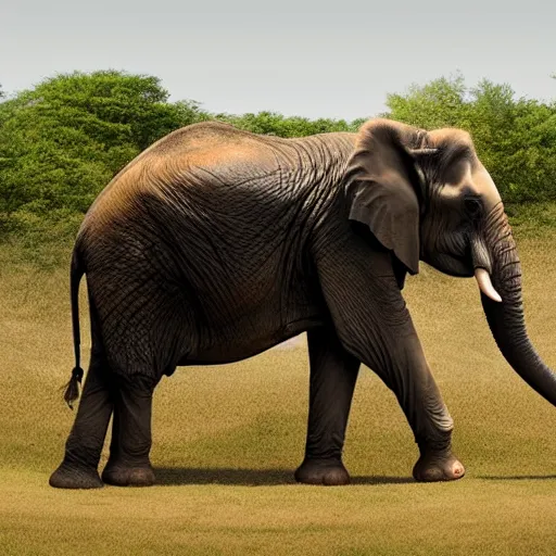 Prompt: a highly detailed panoramic photo by annie leibowitz of a trunkless elephant in the distance. 8 k, super resolution