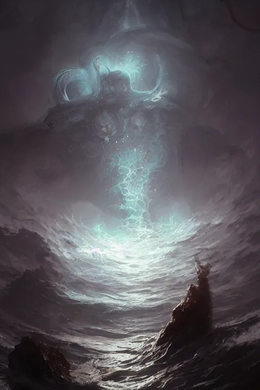 Image similar to cthulhu, ocean, storm, digital art, magic the gathering, mtg, by greg rutkowski, trending on artstation
