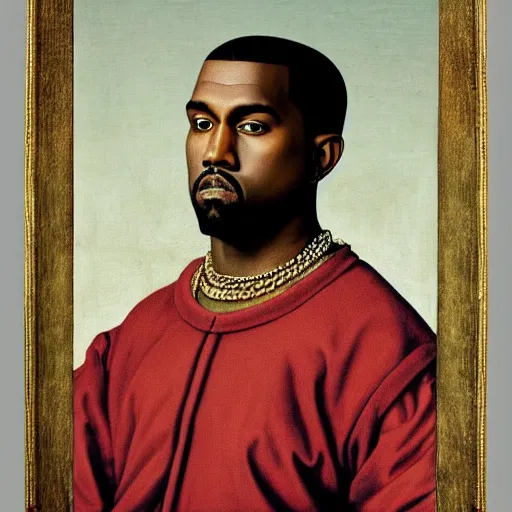 Image similar to a renaissance style portrait painting of kanye west as a king