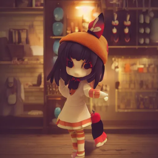 Prompt: cute fumo plush of a foxgirl shop owner, three point lighting, dramatic, anime, vray