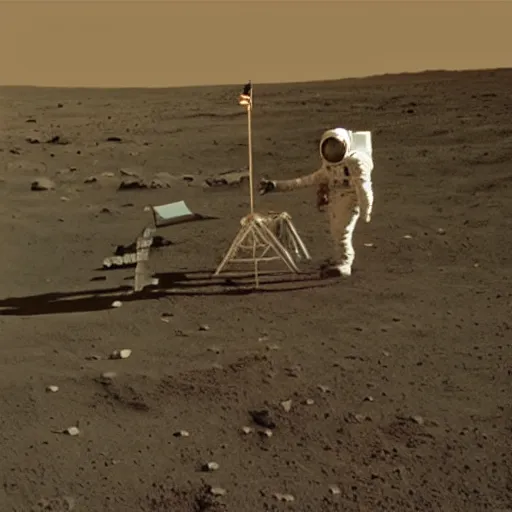 Image similar to neil armstrong planting the flag on mars