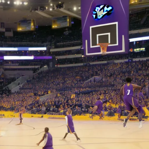 Image similar to Whales playing basketball in at the Lakers arena