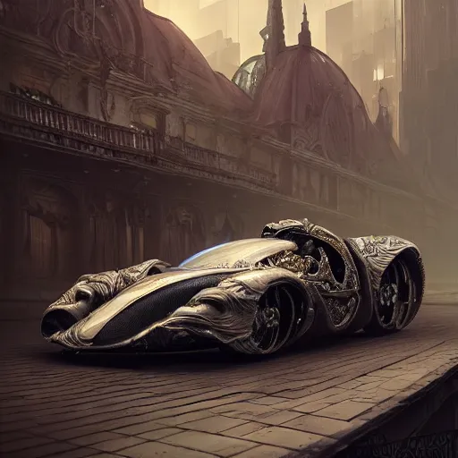Image similar to cyborg supercar : by michal karcz, daniel merriam, victo ngai and guillermo del toro : ornate, dynamic, particulate, intricate, elegant, highly detailed, centered, artstation, smooth, sharp focus, octane render