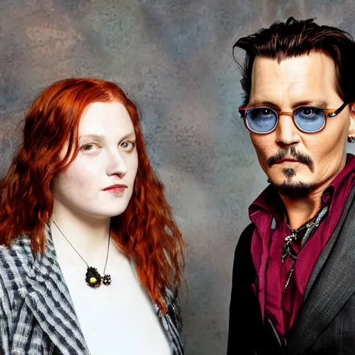 Image similar to photo of johnny depp with a ginger hair girl studio portrait