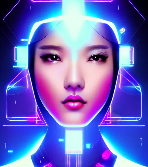 Image similar to symmetry!! asian princess of technology, solid cube of light, hard edges, product render retro - futuristic poster scifi, lasers and neon circuits, beautiful asian princess, intricate, elegant, highly detailed, digital painting, artstation, concept art, smooth, sharp focus, illustration, dreamlike, art by artgerm