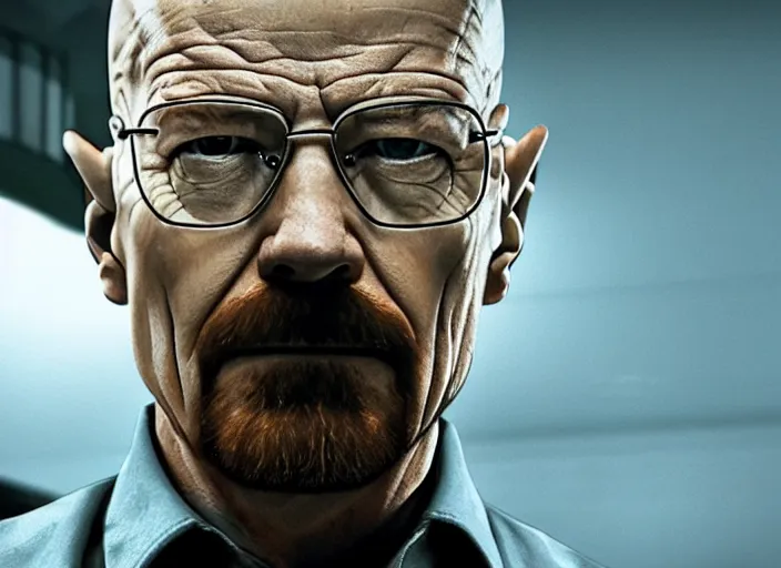 Image similar to film still of Walter White as Gordan Freeman in the Half Life Movie, 4k