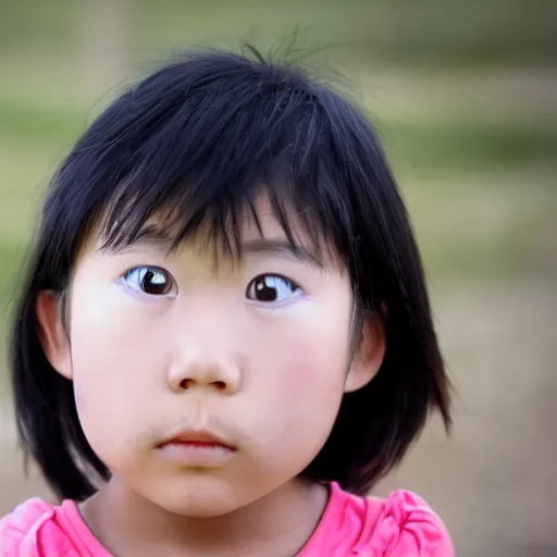 Prompt: young Asian child with eyes of ice