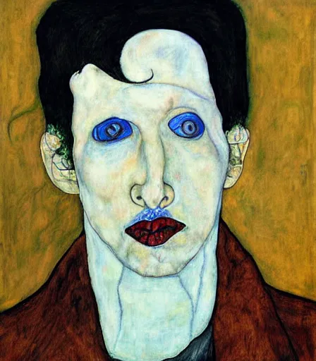 Image similar to portrait of marilyn manson by egon schiele, high quality, high detail