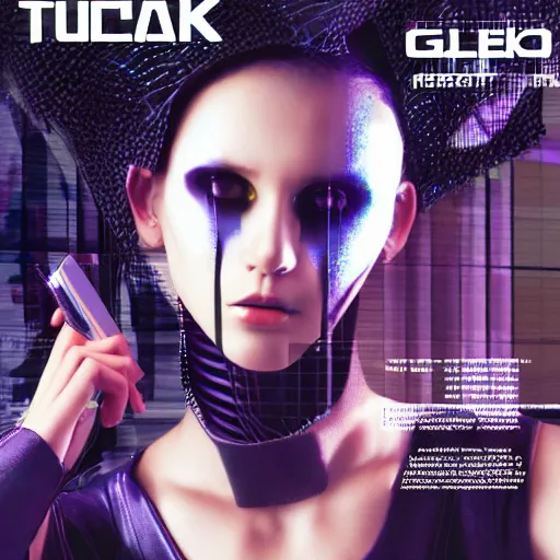 Image similar to cyber punk fashion magazine cover, girl, real, posing, ultrareal