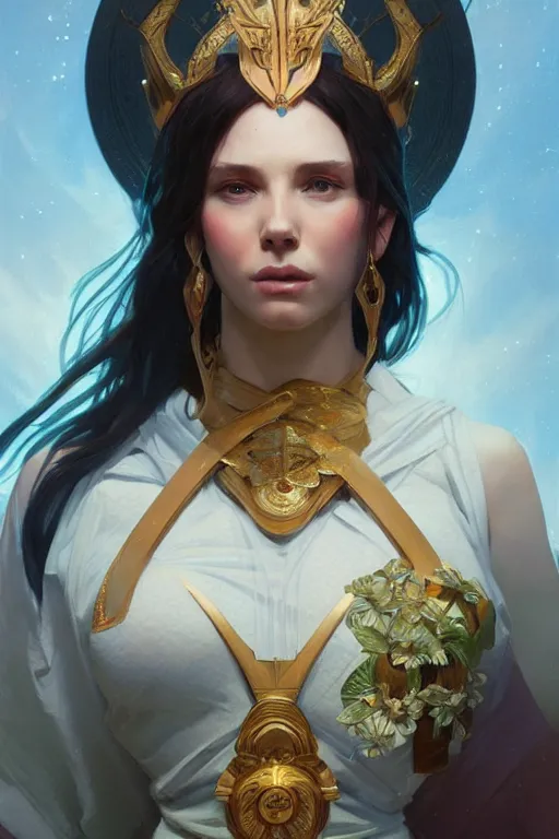 Image similar to can we have a goddess who isn't Caucasian ffs, highly detailed, digital painting, artstation, concept art, smooth, sharp focus, illustration, Unreal Engine 5, 8K, art by Ross Tran and greg rutkowski and alphonse Mucha