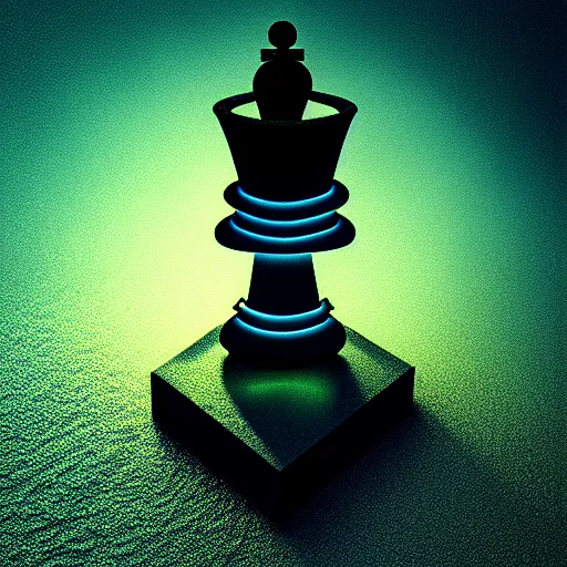 Image similar to underwater tintype photo of a queen chess piece made of led lights, Puddles, high point of view, smooth 3D Illustration, Cinematic Matte Painting, soft render, volumetric lighting