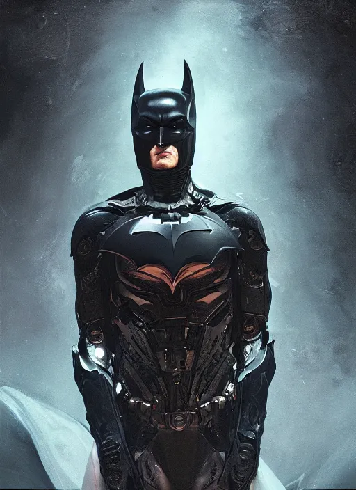 Image similar to portrait of futuristic batman cyborg, dark art, modern fine art, fractal, intricate, elegant, highly detailed, digital photography, subsurface scattering, by jheronimus bosch and frank miller and greg rutkowski,