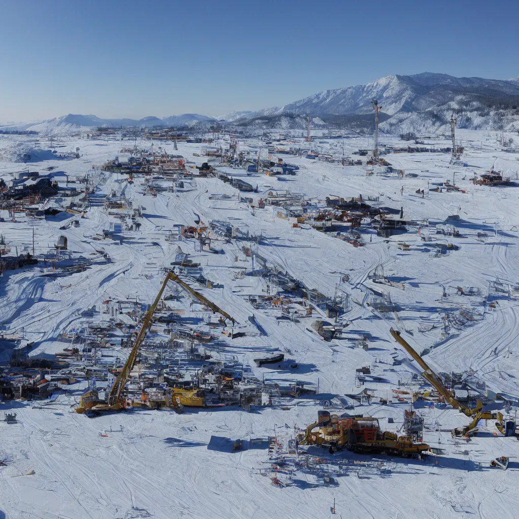 Image similar to ski station construction, clear weather, 8 k,