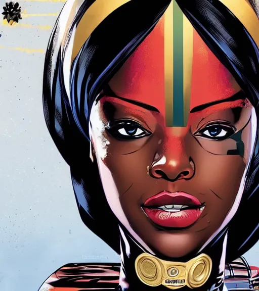 Image similar to african female android, by MARVEL comics and Sandra Chevrier, 4k