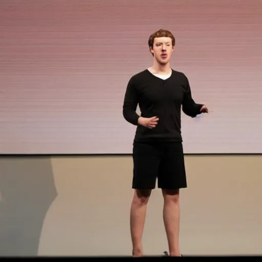 Image similar to mark zuckerberg in drag on stage, he is fulfilling his dreams, spotlight, beautiful, elegant, wide shot, live on stage, extreme detail