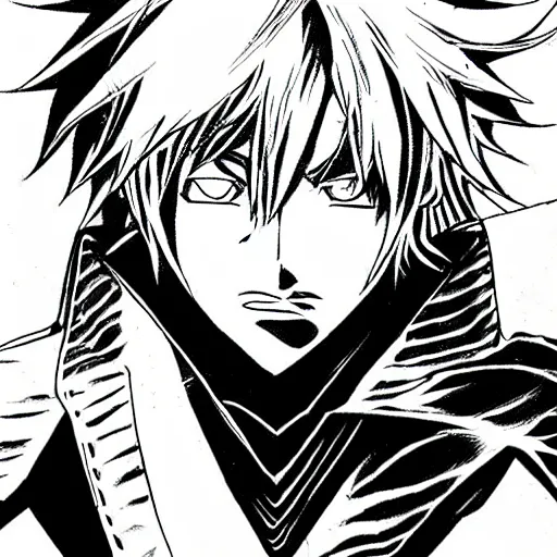 Prompt: Ezreal (league of legends, 2009), artwork by kentaro miura, Kentaro Miura style, Berserk Style, High details, cinematic composition, manga, black and white ink style, a lot of details with ink shadows