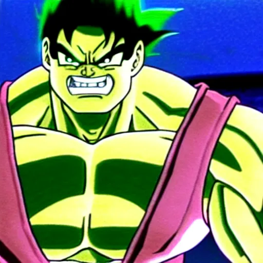 Image similar to a still of the hulk in Dragon Ball Z