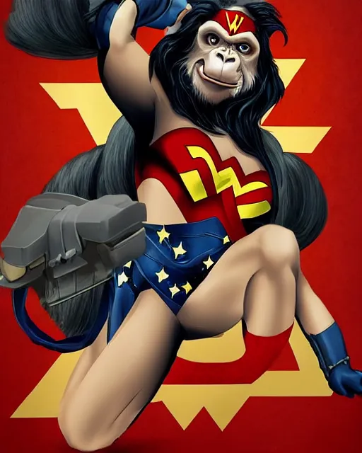 Image similar to Chimpanzee as Wonder Woman, Trending on Artstation