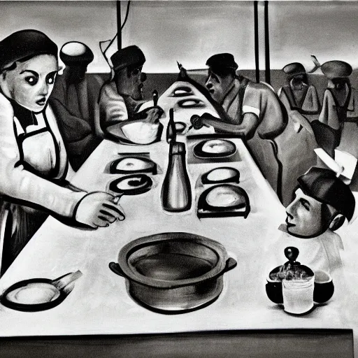 Prompt: cafeteria scene ; george pemba ; social realism ; 1 9 4 4