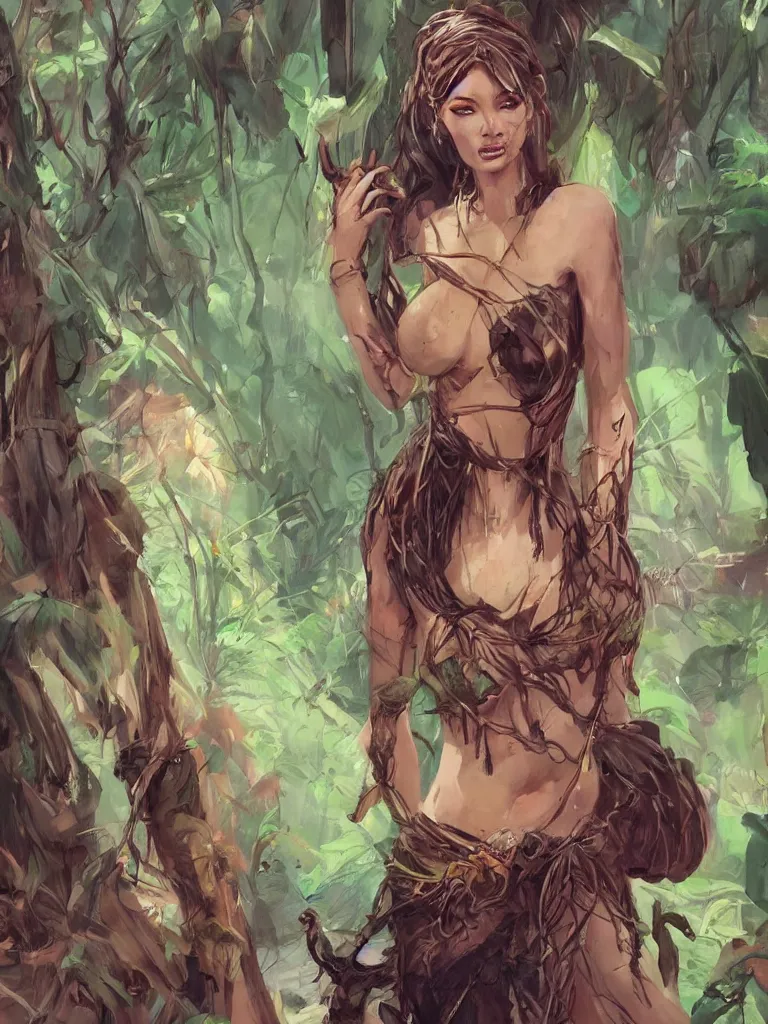 Image similar to Sketch concept art of a beautiful woman in the jungle, cinematic, trending on artstation