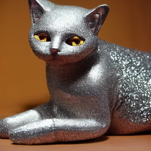 Image similar to cat with skin of texture of glitter inside cy, lsd