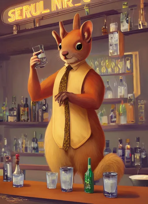 Prompt: squirrel anthro as a dapper bartender with a big, fluffy tail, retro futurism, art deco, detailed, painterly digital art by WLOP and Cory Loftis and Steve Henderson, 🐿🍸🍋, furaffinity, trending on artstation