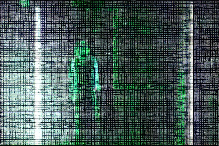 Image similar to an ultra realistic cinematic portrait of a man, green matrix code, detailed, deep focus, movie still, dramatic lighting, ray tracing, by werner herzog and ryoji ikeda